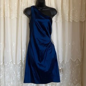 Betsy & Adam Navy Blue One Shoulder Dress